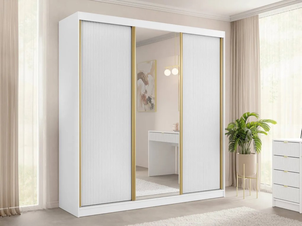 Šatníková skriňa s posuvnými dverami Razimo 3D, Farby: Biely velvet