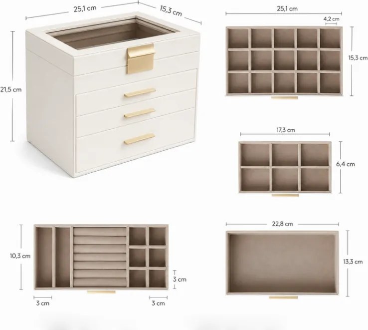 Šperkovnica ELEGANT CASE 25,1x21,5x15,3 cm z eko kože, béžová