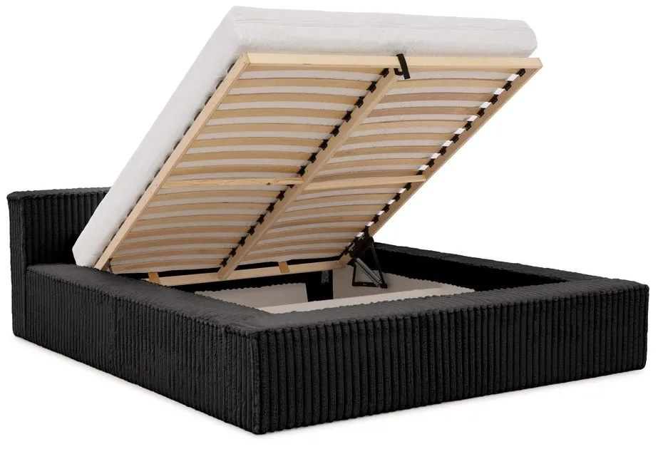 Čierna čalúnená dvojlôžková posteľ s úložným priestorom s roštom 160x200 cm Cloe – Ropez