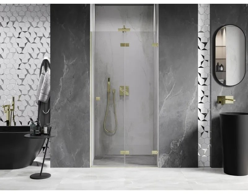 Mexen, Mexen Lunar-F pravé sklápacie sprchové dvere 100 cm, transparentné, brúsené zlato - 836-100-000-55-00-P