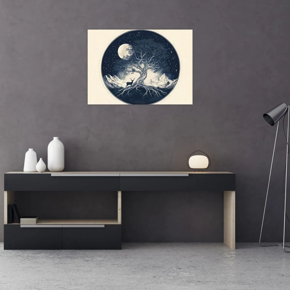 Obraz – Magický strom s jeleňom I. (70x50 cm)