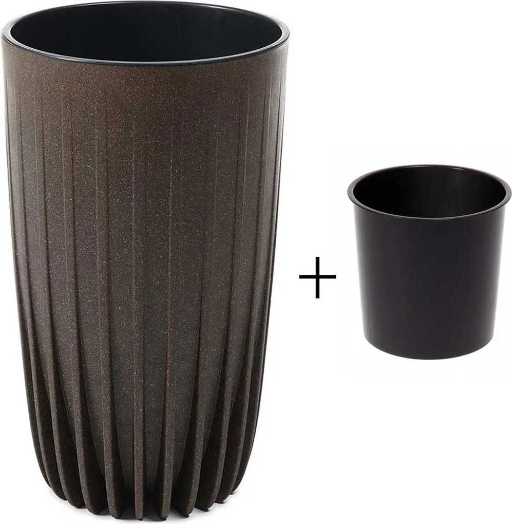 PLASTOVÝ KVETINÁČ STRIPPED ECO SADA 2KS 42X25 CM+ 51X30 CM TMAVOHNEDÁ