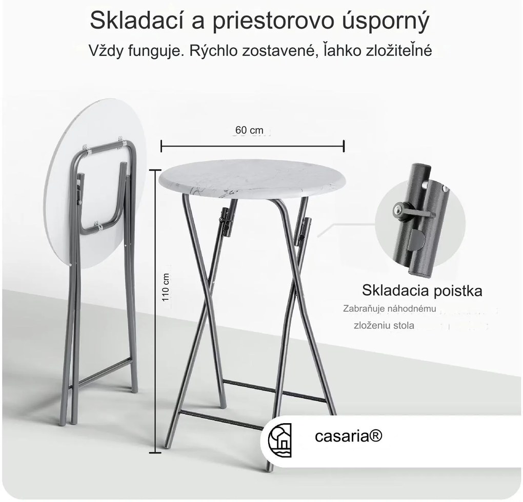 InternetovaZahrada Skladací barový stôl Ø60 cm - biely/ mramorový vzhľad