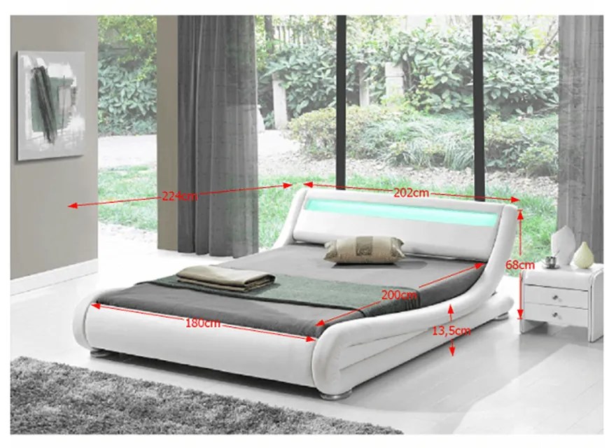 Kondela Moderná posteľ s RGB LED osvetlením, biela, 180x200, FILIDA