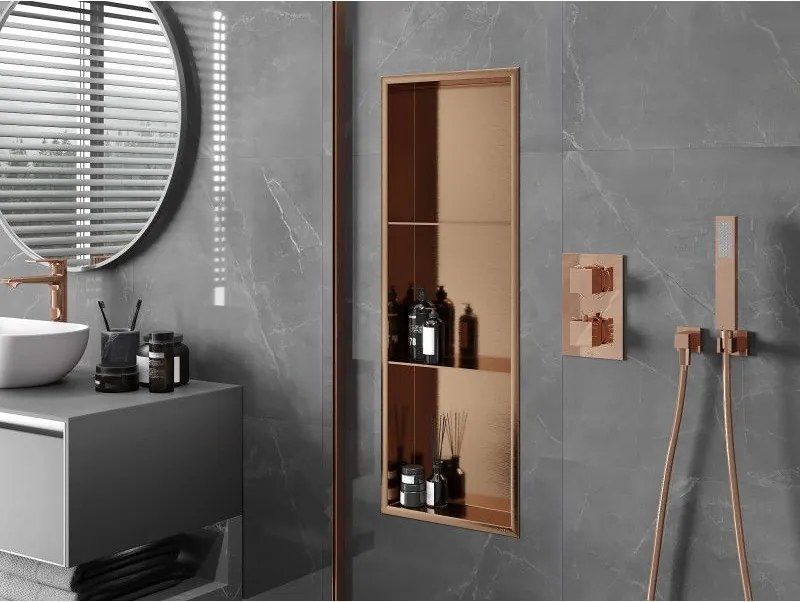 Mexen X-Wall-R, polica na zapustenie s prírubou 90 x 30 cm, medená matná - 19C0903010S