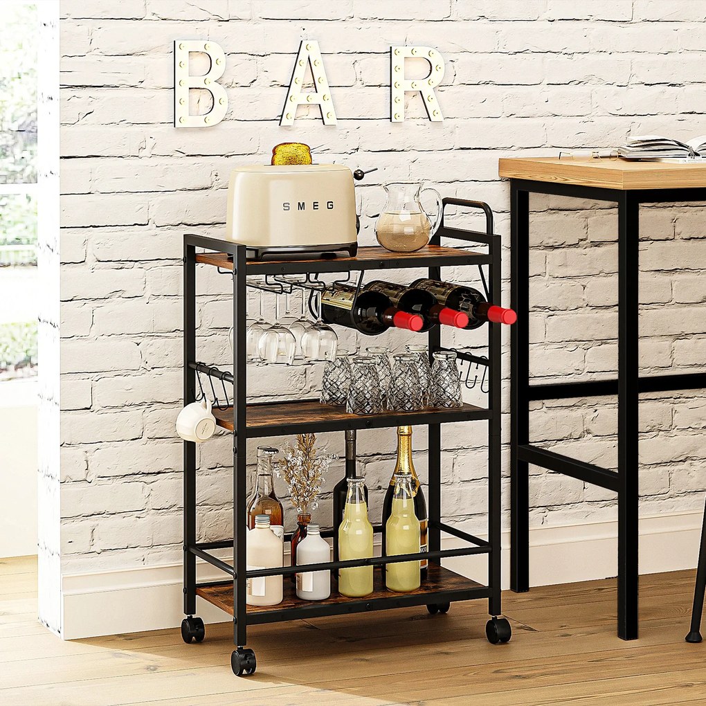 Servírovací vozík Houseland Lexo hnědý/černý