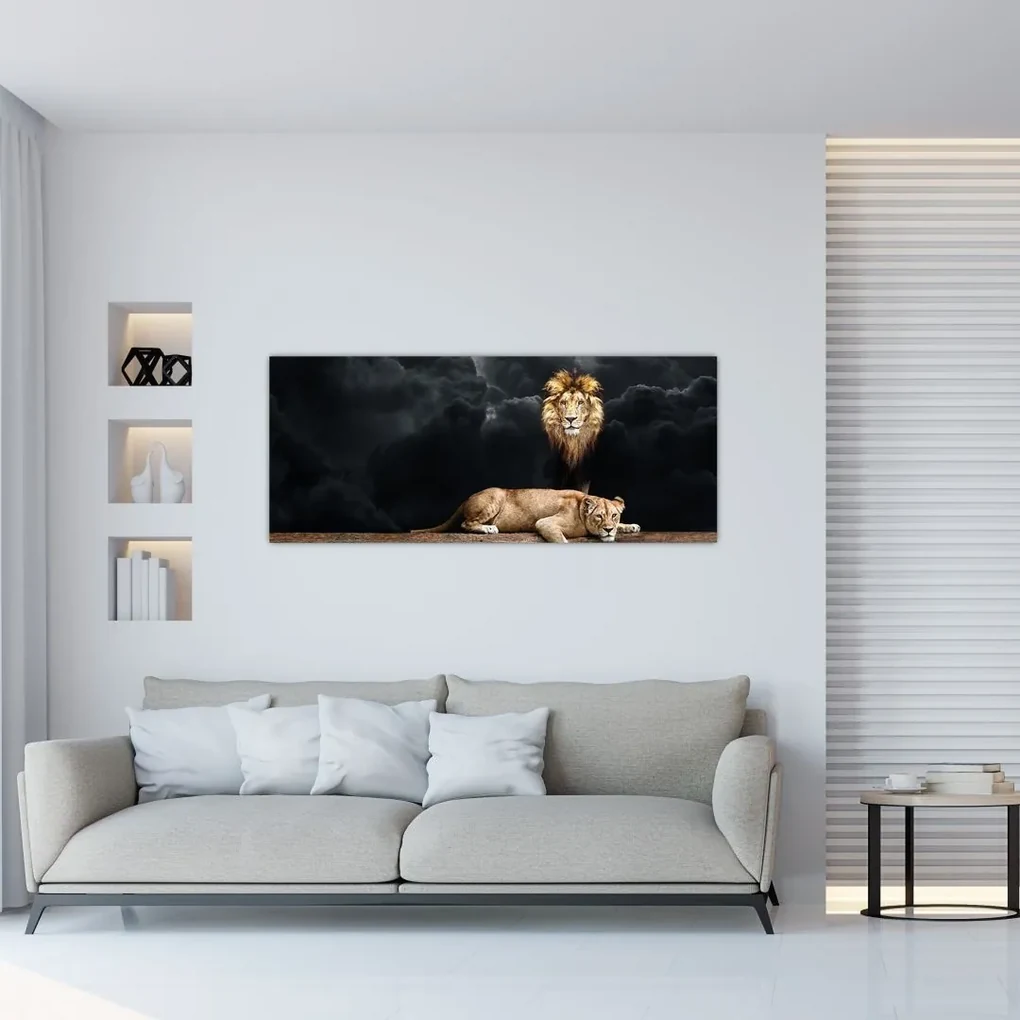 Obraz - Lev a levice v oblakoch (120x50 cm)