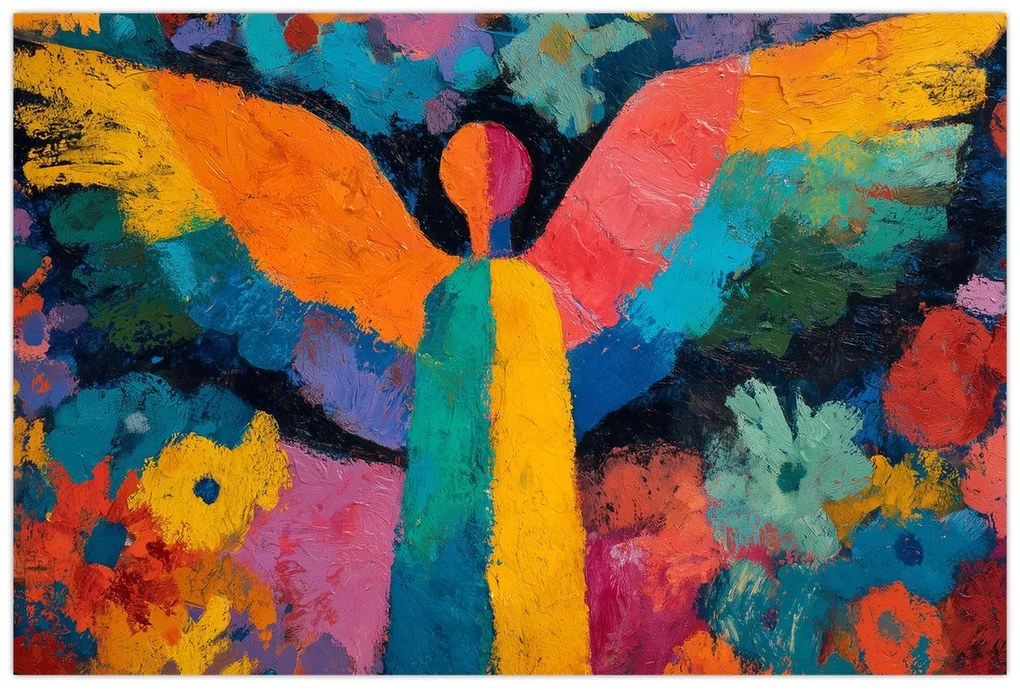 Obraz - Abstraktný anjel s kvetmi (90x60 cm)