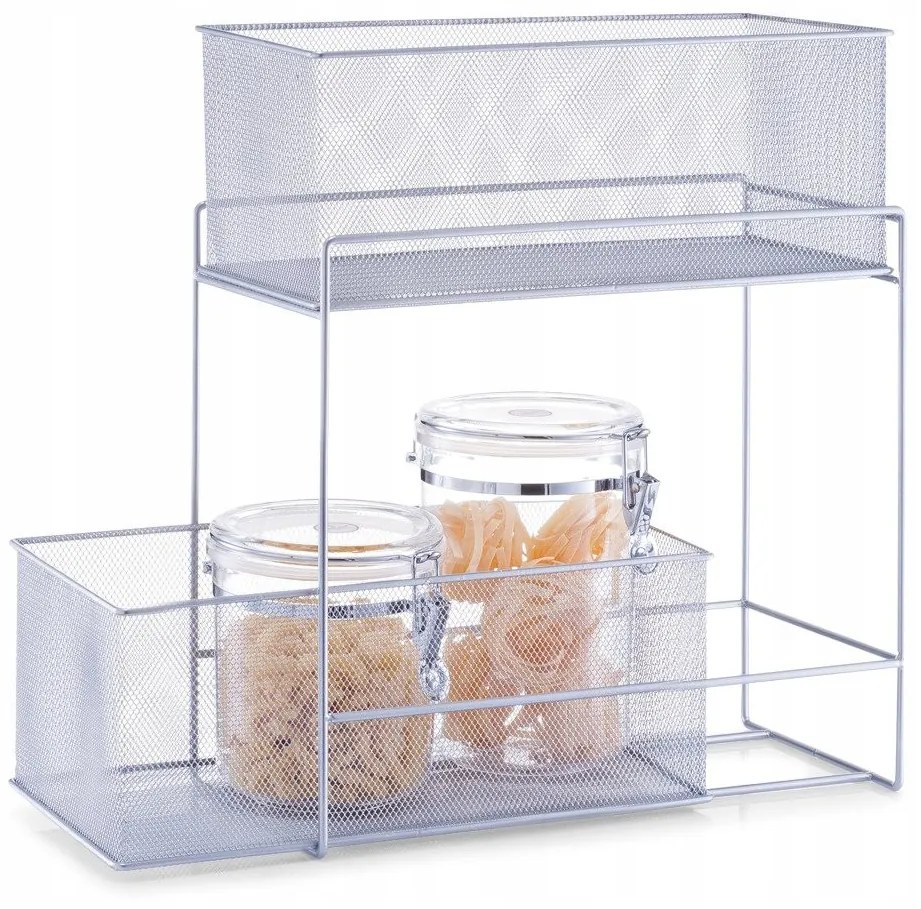 Zeller Present Kovový 2-poschodový zásuvkový box, organizér s 2 košmi, sivá mriežka, MESH