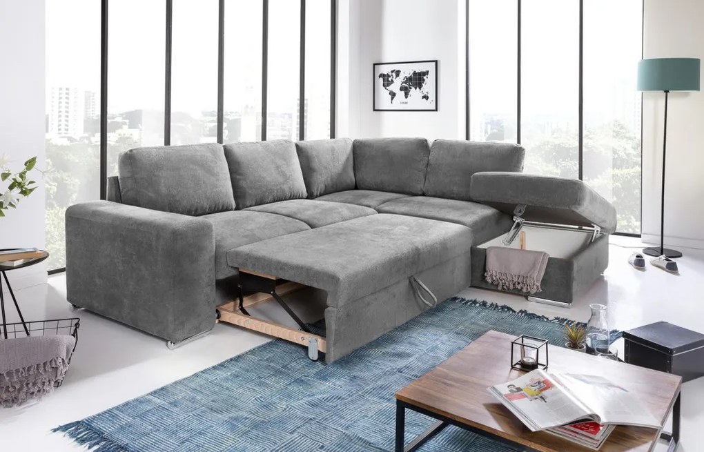 Rohová sedacia súprava Eddi, stredne šedá látka, pravý roh