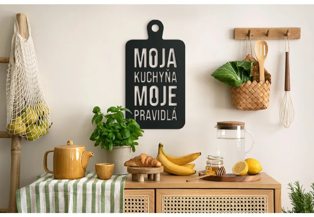 drevko Drevený obraz do kuchyne Moja kuchyňa moje pravidlá Rozmer obrazu: 50 x 27 cm, Farba dekorácie: Čierna