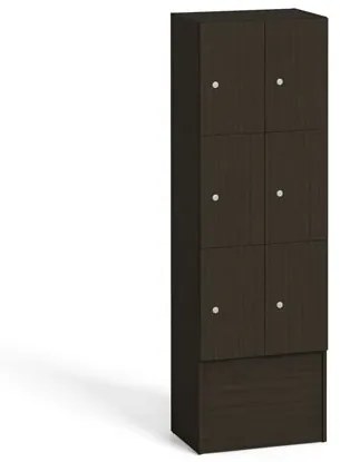 Drevená odkladacia skrinka s úložnými boxami, 6 boxov, 1700 x 600 x 420 mm, cylindrický zámok, wenge