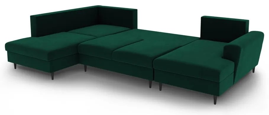 Zelená zamatová rozkladacia/s úložným priestorom rohová pohovka (ľavý roh/do "U") Kyoto – Cosmopolitan Design