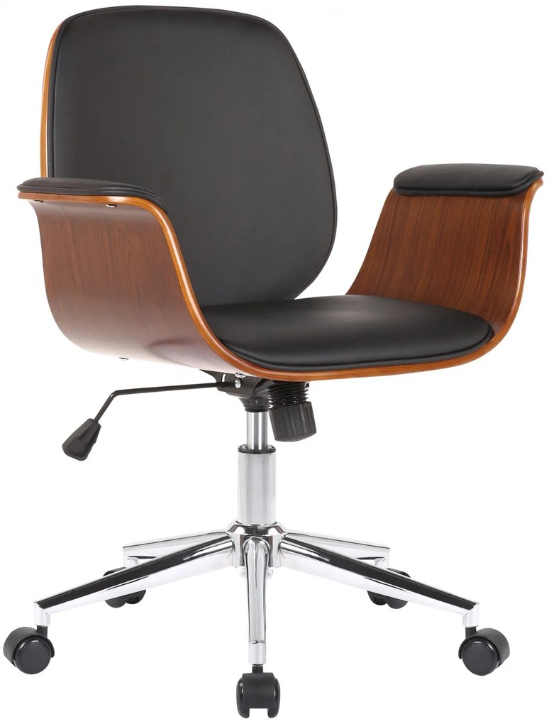 Design-Shop Kancelárska stolička Kemberg - koženka, drevo orech - Čierna