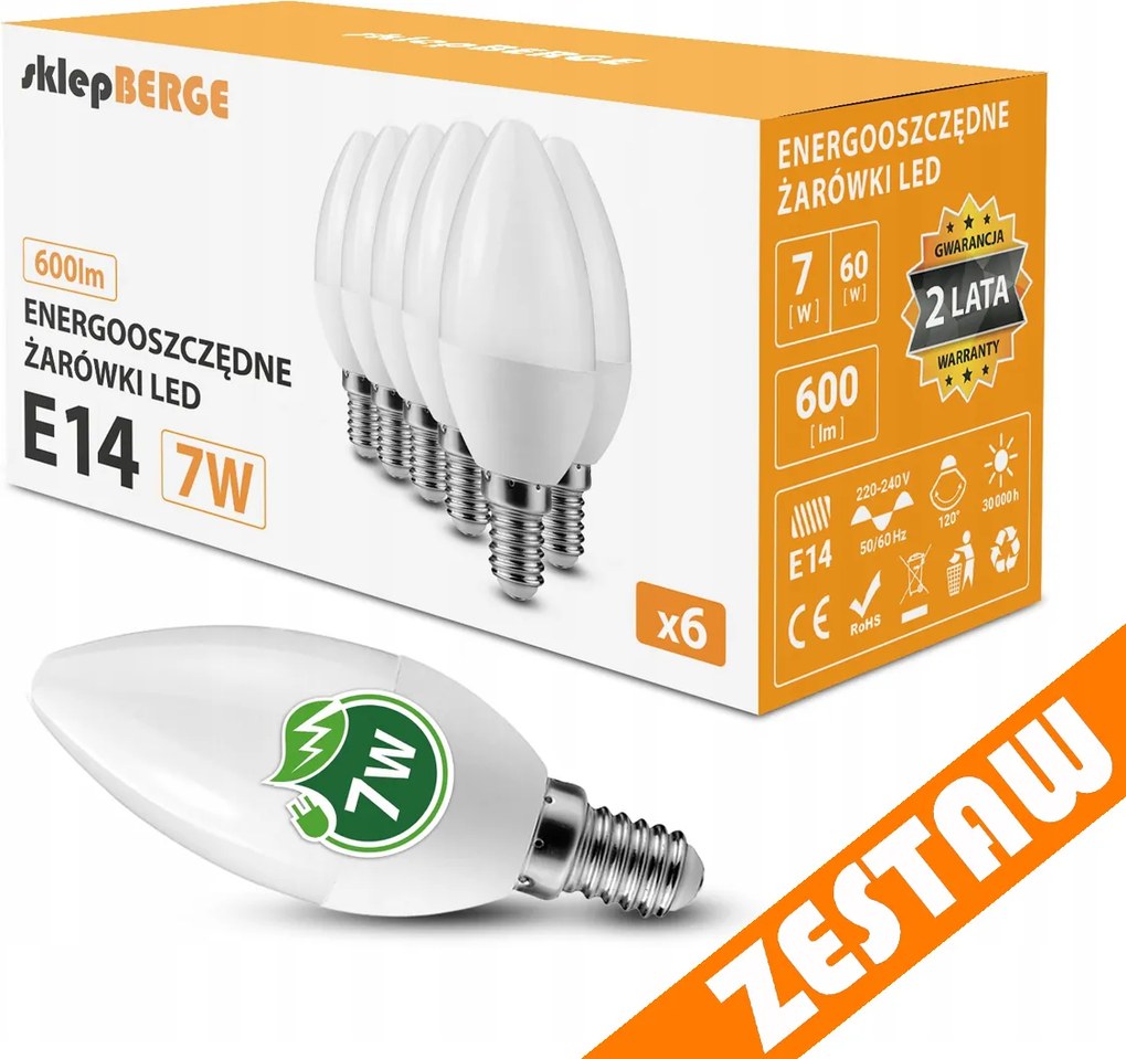 SADA 6x LED žiarovka E14 7W 600lm Neutrálna farba 4500K Denné svetlo C37