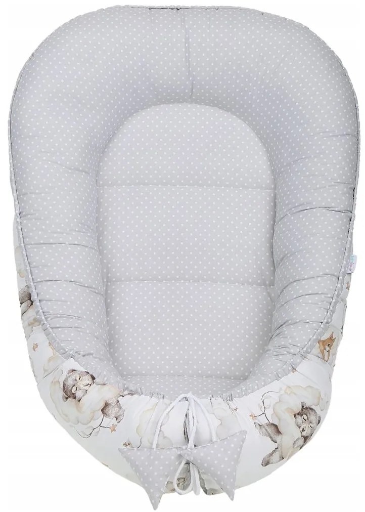 Obojstranné hniezdočko (kokon) pre bábätko - BABYMAM PREMIUM set 7v1 - Medvieďatá s béžovou minky