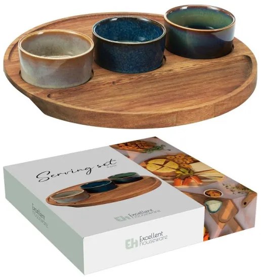 Servírovací set s akáciovým podnosom 25x25 cm