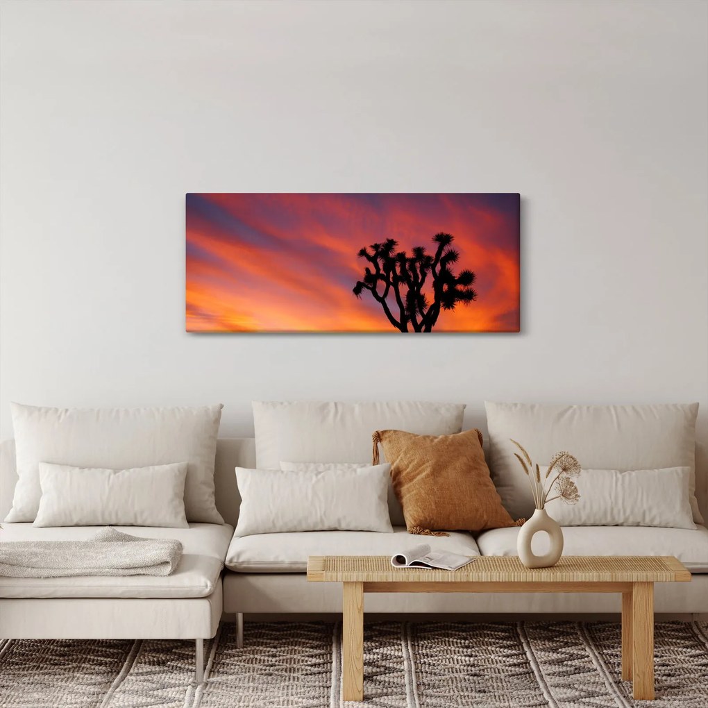 Obraz západu slnka nad siluetou stromu (120x50 cm)