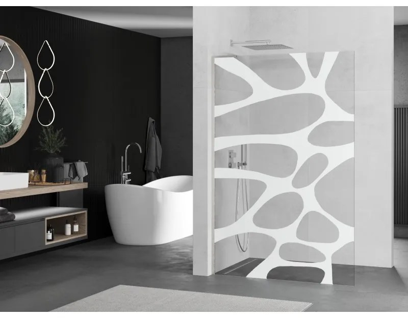 Mexen Kioto L, sprchová zástena Walk-In 90 x 200 cm, 8mm číre sklo biely vzor, brúsená oceľ profil, 800-090-103-97-97