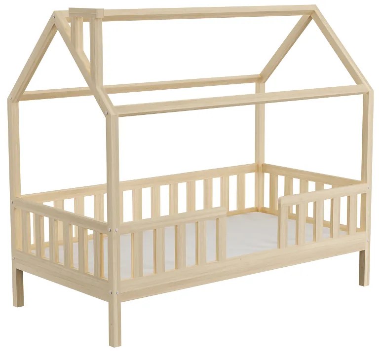 Detská posteľ domček z masívu Alfie 2 - 120 x 200 - prírodná borovica