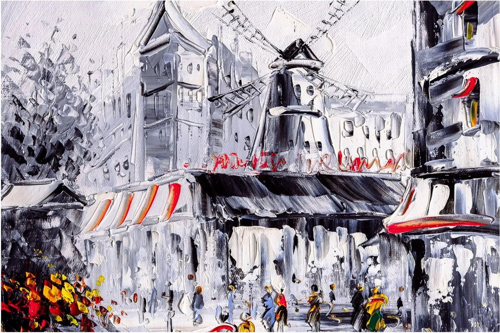 Obraz - Ulica v Paríži, olejomaľba (90x60 cm)