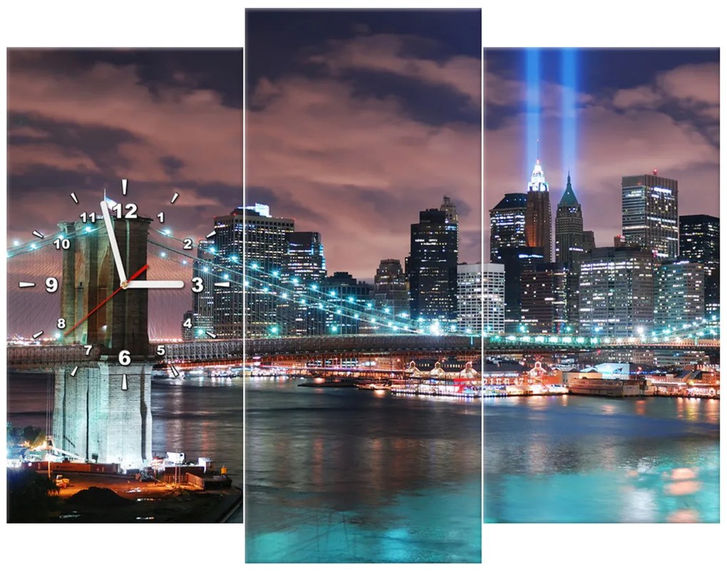 Gario Obraz s hodinami Panoráma Manhattanu - 3 dielny Rozmery: 90 x 70 cm