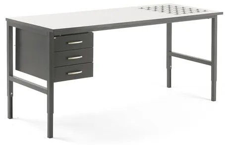 Dielenský stôl Cargo s valčekmi, 2000x750 mm, 3 zásuvky