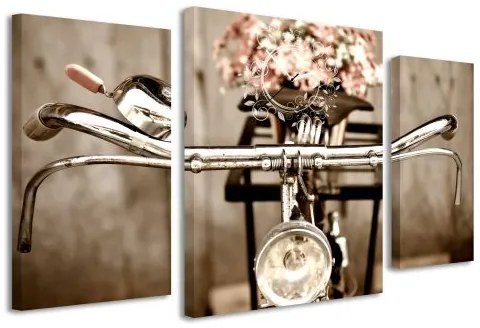 3-dielny obraz s hodinami, Bicykel, 60x95cm