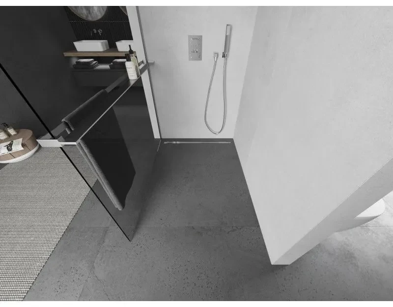 Mexen Kioto+ L, sprchová zástena Walk-In s poličkou a vešiakom 85 x 200 cm, 8mm číre sklo, chrómový profil, 800-085-123-01-00