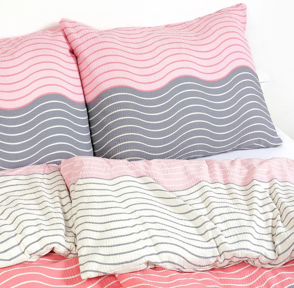 Goldea krepové posteľné obliečky deluxe - ružové vlnky 140 x 200 a 70 x 90 cm