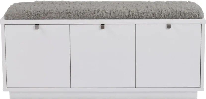 Biela lavica s úložným priestorom a so sivým sedadlom Rowico Confetti, šírka 106 cm