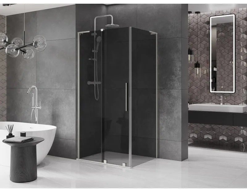 Mexen Velar L, sprchový kút s posuvnými dverami 120 x 80 cm, 8mm šedé sklo, brúsená oceľ, 871-120-080-43-97
