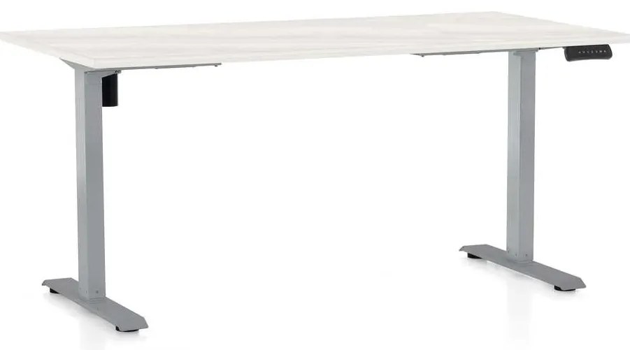 Výškovo nastaviteľný stôl OfficeTech B, 160 x 80 cm, sivá podnož, biely jaseň