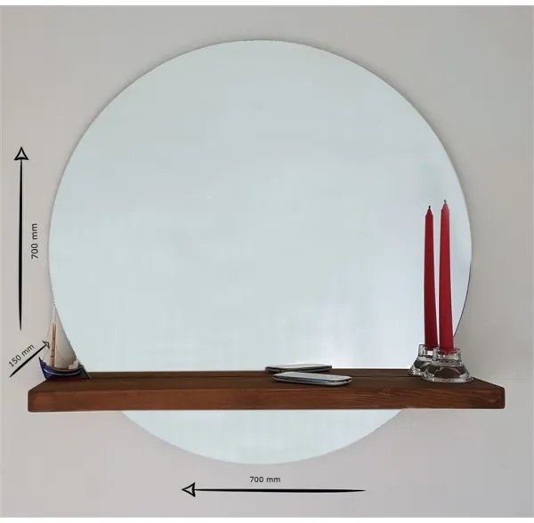 Nástenné zrkadlo s policou SUNSET 70x70 cm borovica