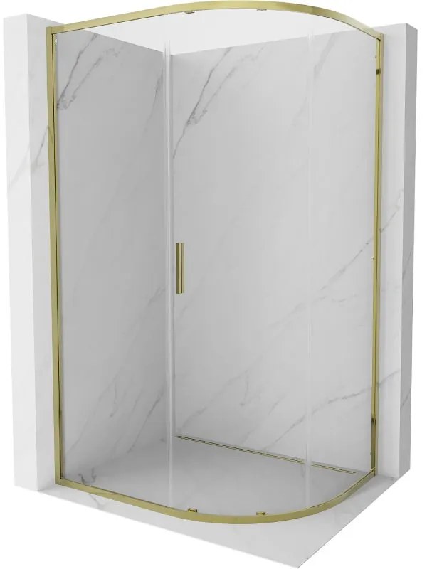 Mexen Exo, posuvný polkruhový sprchový kút 100 x 90 cm, číre sklo, zlatá, 8131-100-090-50-00