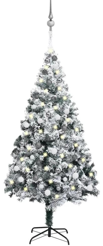 Umelý vianočný stromček s LED a súpravou gulí 210 cm zelený PVC 3077917