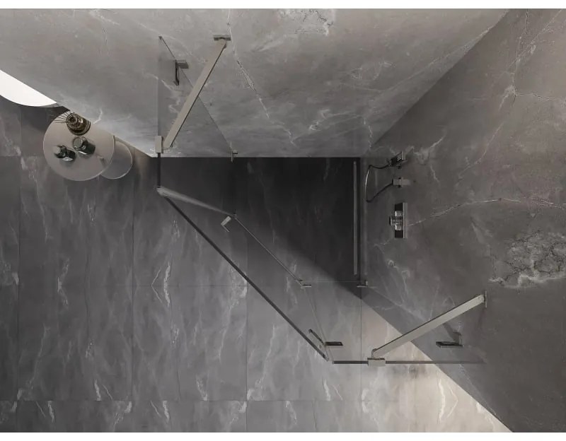 Mexen Lunar, päťuholníkový sprchový kút s pravým sklonom 90 x 90 cm, 8mm číre sklo, oceľový profil, 831-090P-090L-97-00-P