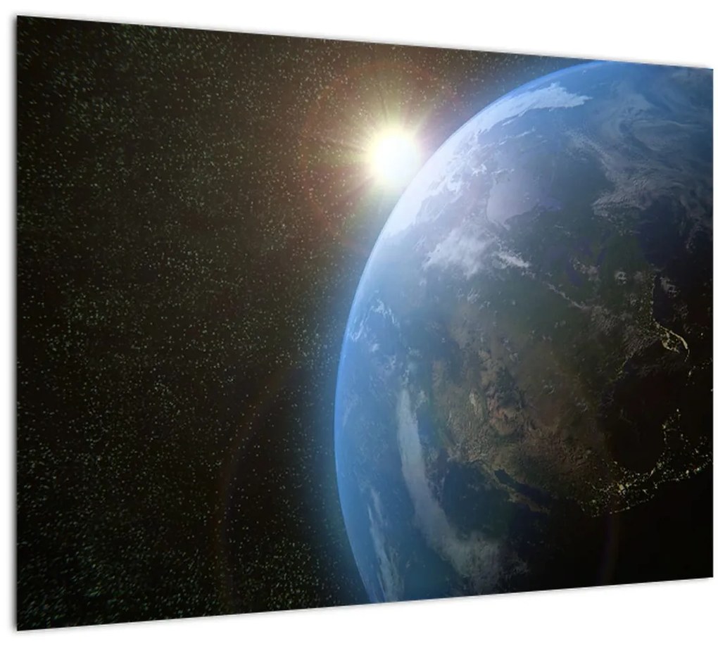 Sklenený obraz krajiny z vesmíru (70x50 cm)