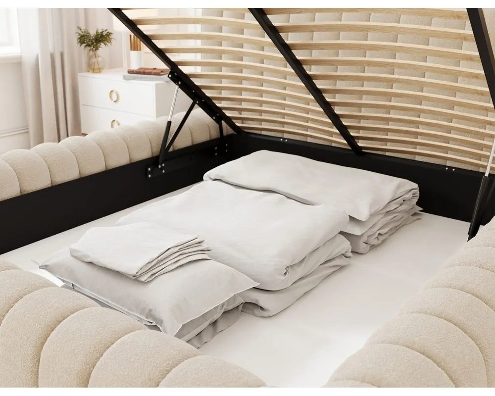 Béžová čalúnená dvojlôžková posteľ s úložným priestorom s roštom 180x200 cm Carilla – ELTAP