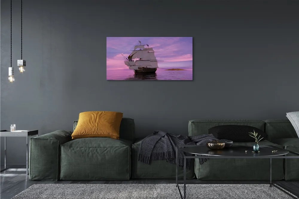 Obraz canvas Fialové neba ship sea 120x60 cm