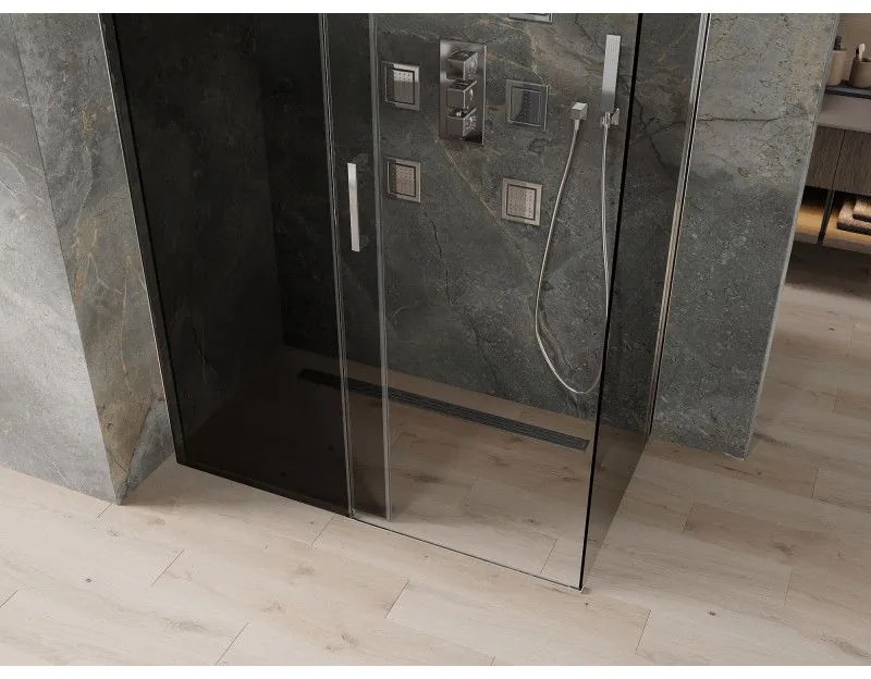 Mexen Omega, sprchovací kút s posuvnými dverami 160 (dvere) x 90 (stena) cm, 8mm sklo, chrómový profil-šedé sklo, 825-160-090-01-40