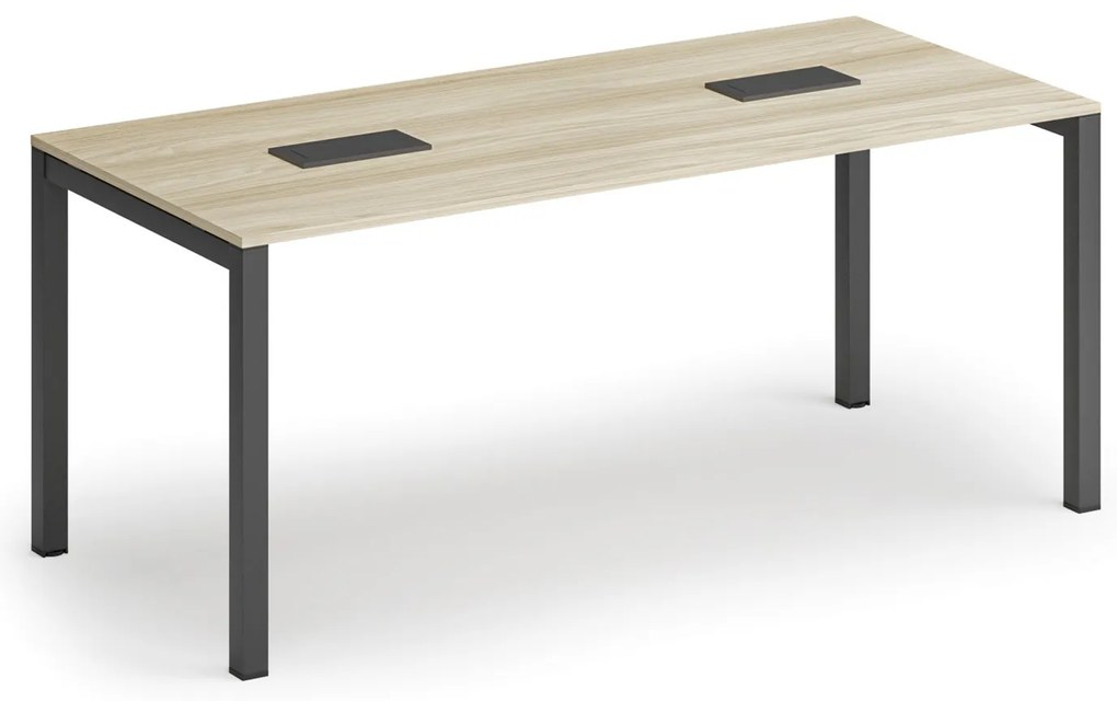 Rokovací stôl PRIMO SQUARE, 180x80 cm, dub prírodný + 2x stolová zásuvka TYP II, čierna