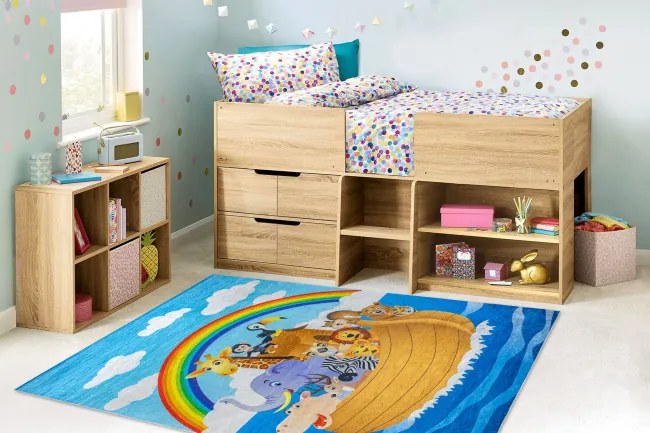 Detský koberec protišmykový BAMBINO 2685 Detská archa, modrý / hnedý
