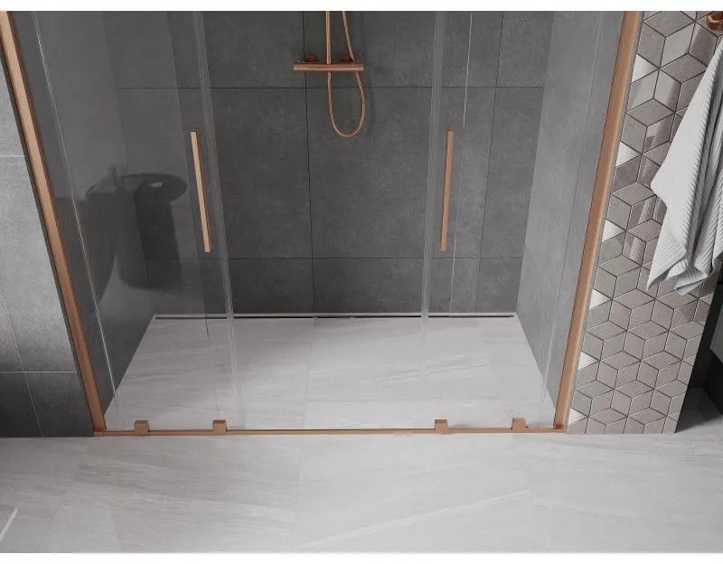 Mexen Velar Duo, posuvné dvere do otvoru 170x200 cm, 8mm číre sklo, medená matná, 871-170-000-02-65