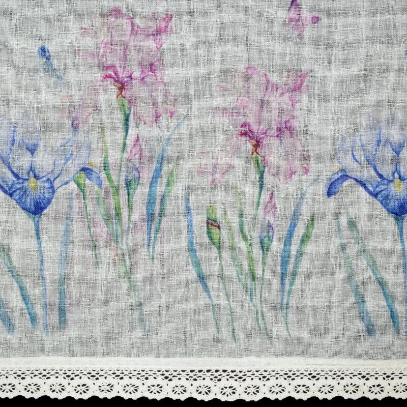 Dekorstudio Kuchynská záclonka DOLOREZ zdobená kvetinovou potlačou a čipkou 150 x 30 cm