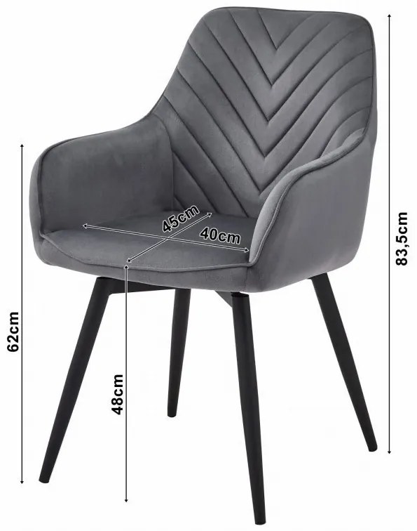 Otočné Kreslo NANA - tmavosivý zamat / čierne nohy