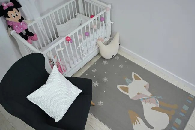 Detský protišmykový koberec LOKO Líška sivý