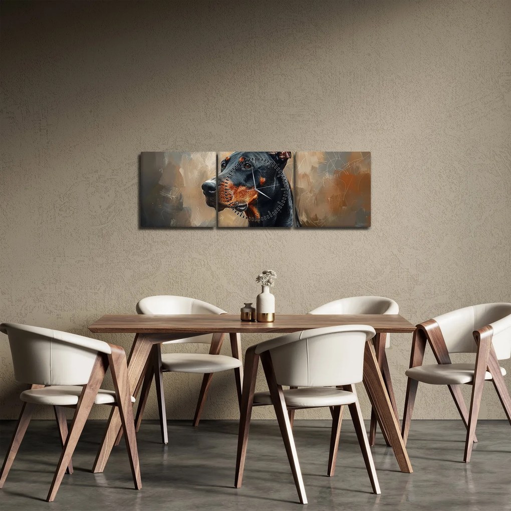 Obraz - Portrét Dobermana (s hodinami) (90x30 cm)