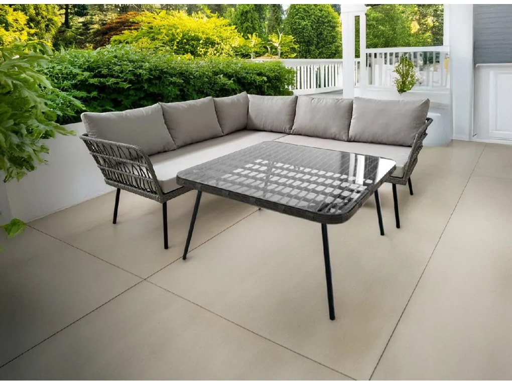 CH Rohový záhradný ratanový nábytok - sivá