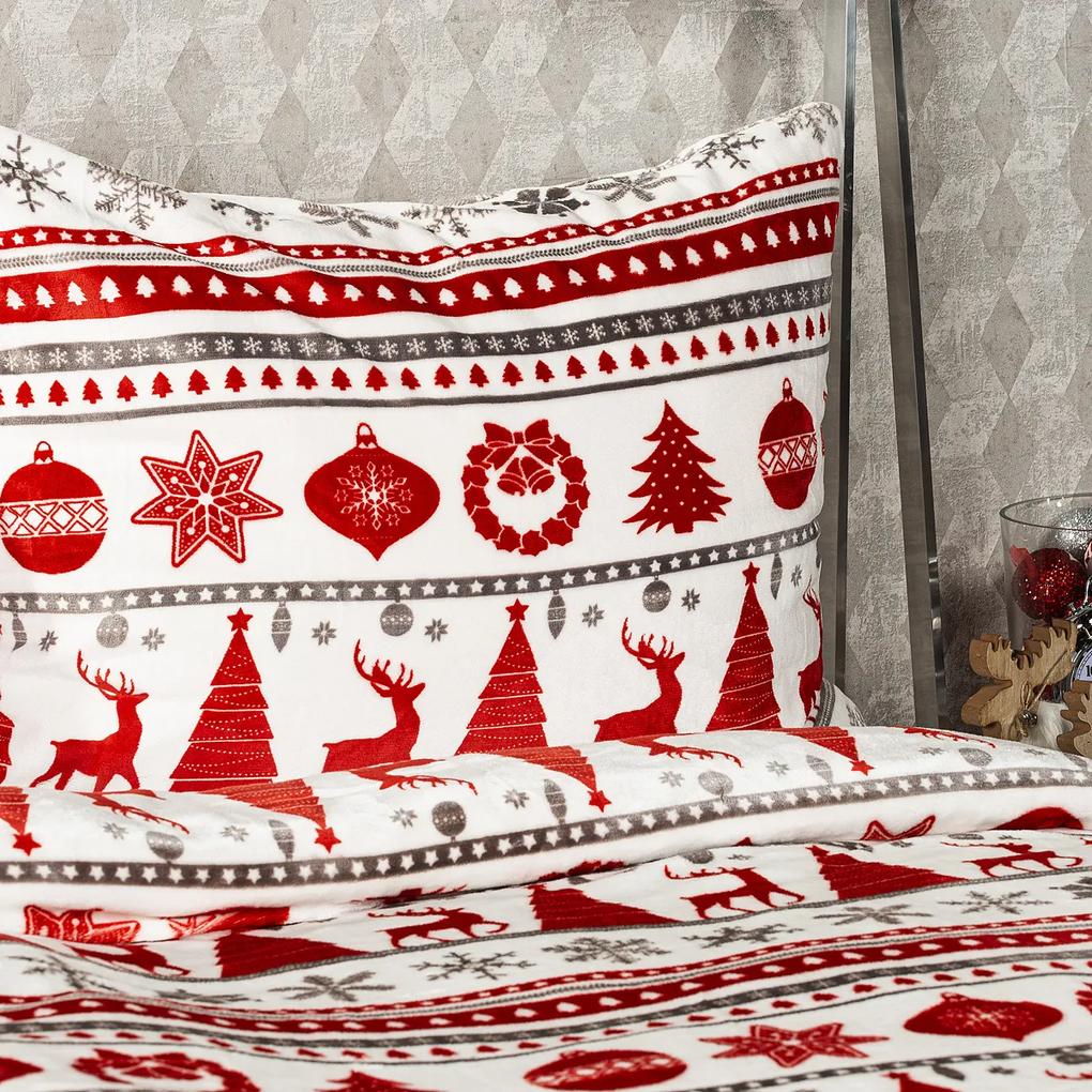 4home Vianočné obliečky mikroflanel Christmas Time červená, 160 x 200 cm, 2 ks 70 x 80 cm